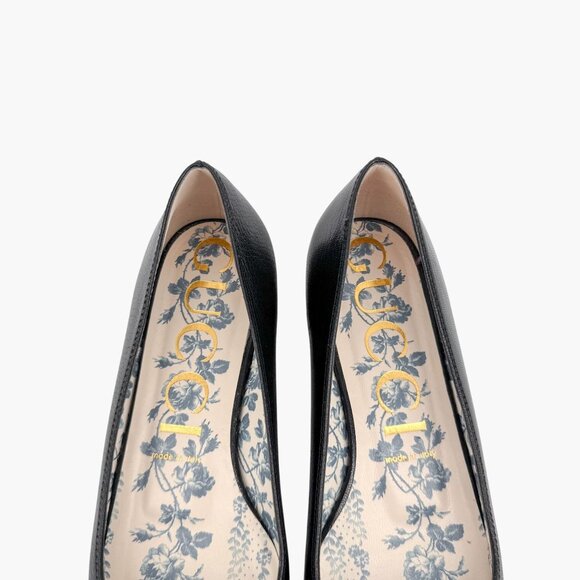 Gucci Hills GG Interlock Black Leather Cap Toe Ballet Flats Shoes Size 39 US 9 - Picture 5 of 16